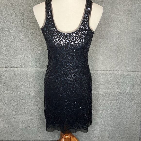 Max Studio Black Sequin Mini Dress Womens S Sparklecore Goth Glitter Dark Fairy - Picture 1 of 13